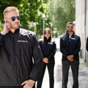 Professional private security team providing event and VIP protection with discreet communication and coordination.