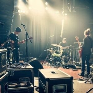 Professional live sound system setup with premium speakers, mixers, and microphones designed for live music performances.